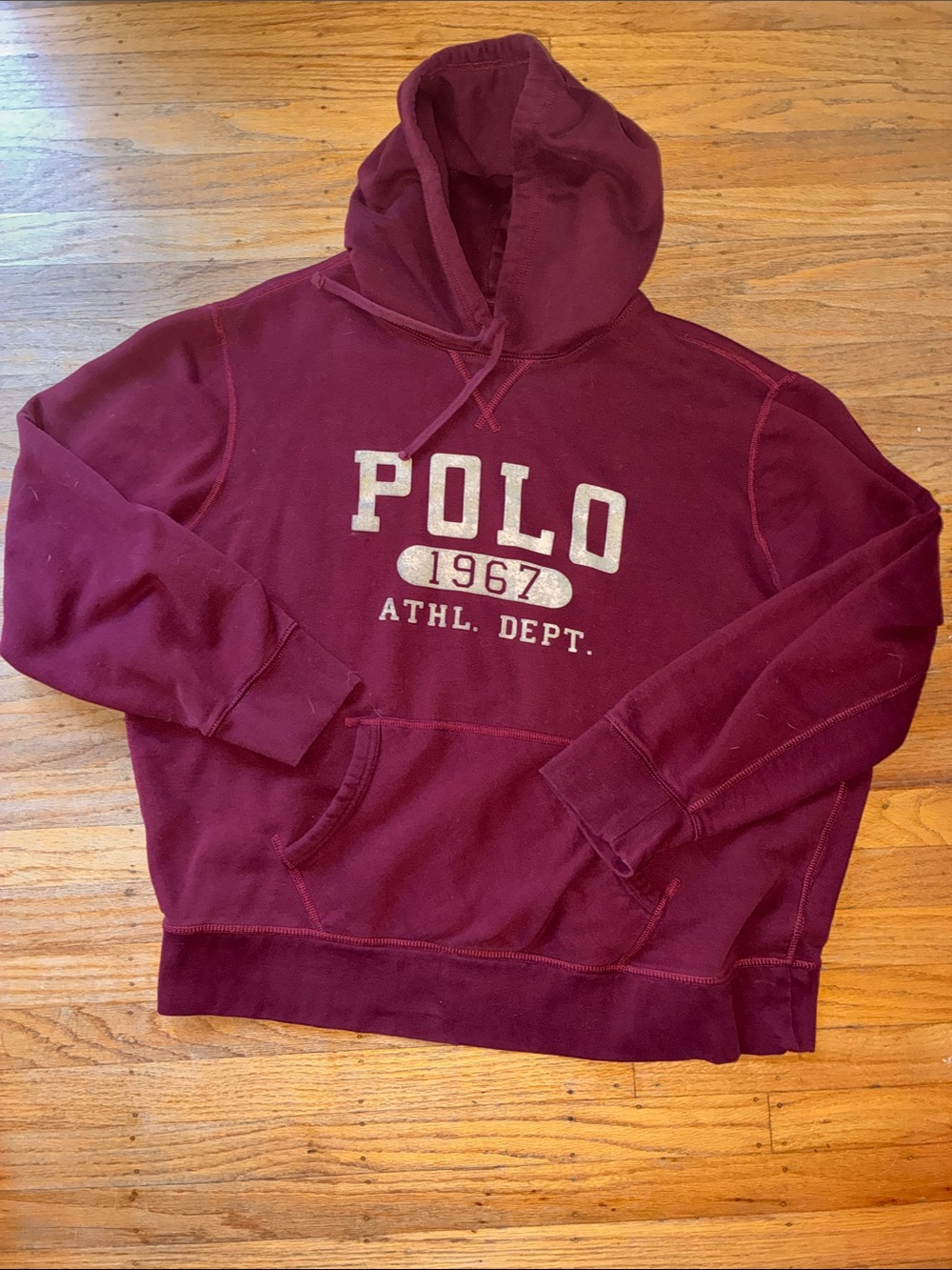 Polo by Ralph Lauren Burgundy Pullover Hoodie with Front Athletic Logo XXL